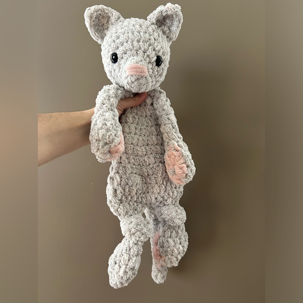 Handcrafted crochet kitty cat knotted snuggler lovey